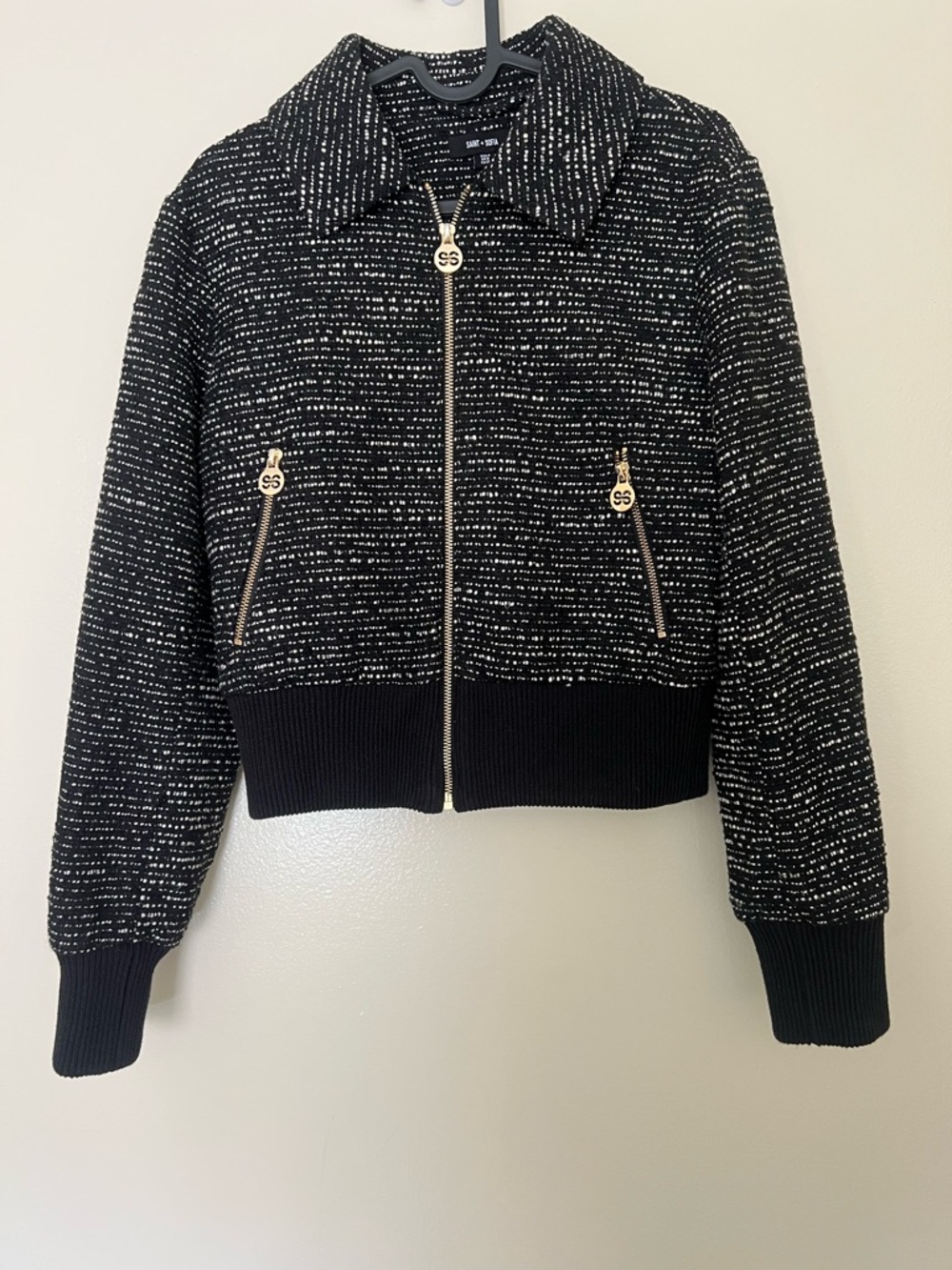 Saint + Sofia Women's Black Tweed Bomber Jacket Size 4
